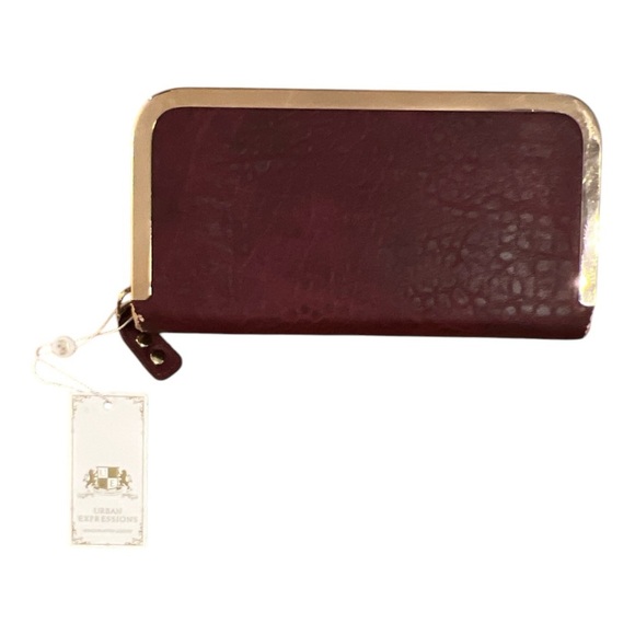 🧡 5 for $25 🧡 URBAN EXPRESSIONS Burgundy Wallet with Gold Trim - Picture 1 of 5
